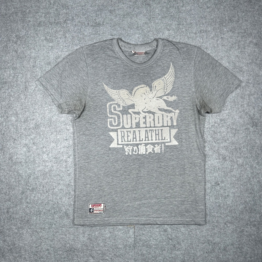 Superdry T Shirt Mens Large Gray Real Athletic Pegasus Graphic Short Sleeve Tee